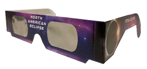 A folded pair of cardboard eclipse glasses