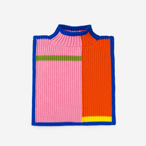 Pink and orange dickie with green stripe, yellow stripe, and cobalt blue outline. Pink and orange dickie with green stripe, yellow stripe, and cobalt blue outline.