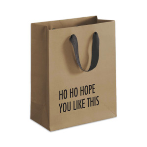 Kraft bag with black handles, text: Ho Ho Hope You Like This Kraft bag with black handles, text: Ho Ho Hope You Like This