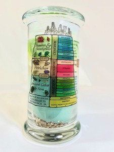 A 3 layered candle reflecting the dinosaur timeline with rocks, gems and dinosaurs hidden inside. A 3 layered candle reflecting the dinosaur timeline with rocks, gems and dinosaurs hidden inside.