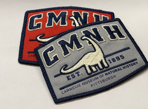 two patches, one grey, one red