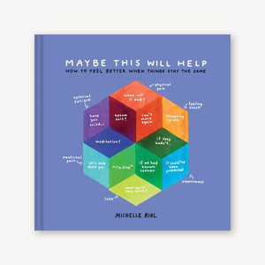 Purple cover of book with colorful hexagon.