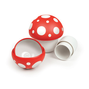 measuring cups outside of packaging, one is the red/white cap the others are the stalk of the mushroom measuring cups outside of packaging, one is the red/white cap the others are the stalk of the mushroom