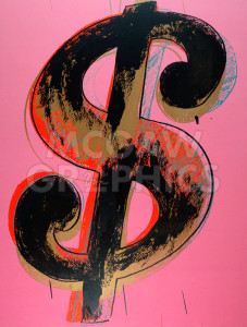 Black dollar sign artowrk on a pink background. Black dollar sign artowrk on a pink background.
