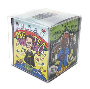 A box of tea varieties honoring famous women featuring the tea for Ruth Bader Ginsberg and Aramenta Ross/Harriet Tubman