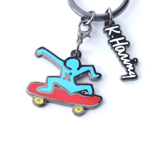 Keith Haring skateboarder artwork on a keychain. Keith Haring skateboarder artwork on a keychain.