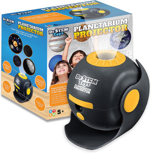 A black planetarium projector aimed upwards next to the box that contained it. A black planetarium projector aimed upwards next to the box that contained it.