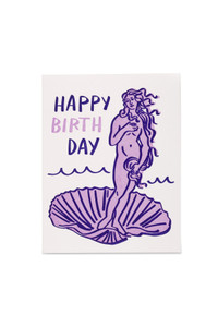 The Birth of Venus illustrated Birthday card, in purple line ink. The Birth of Venus illustrated Birthday card, in purple line ink.