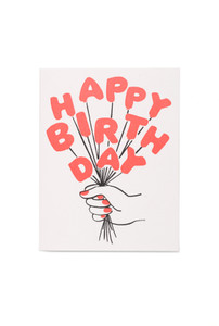 Card has an Illustration of a hand holding a Birthday Balloon Bouquet. Card has an Illustration of a hand holding a Birthday Balloon Bouquet.