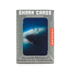 A deck of cards with a 3D image of a great white shark featured.