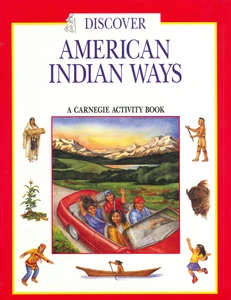 shows front cover of activity book, red outline with various illustrations of indigenous people inside