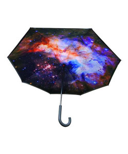 The underside of an open umbrella with an astronomical photograph printed on the inside. The underside of an open umbrella with an astronomical photograph printed on the inside.