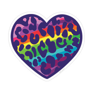 Heart shaped sticker with a leopard rainbow print. Heart shaped sticker with a leopard rainbow print.