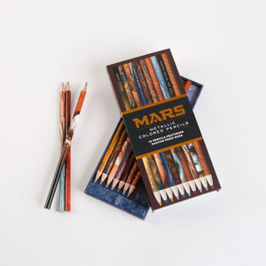 A box of colored pencils next to an array of the pencils contained within A box of colored pencils next to an array of the pencils contained within