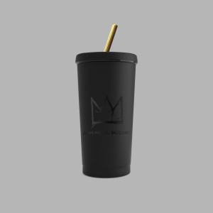 Black tumbler, black crown gold plated straw. Black tumbler, black crown gold plated straw.