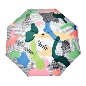 Open umbrella, where you can see the design of Color: multi color, pink, blue, dots, pattern. Open umbrella, where you can see the design of Color: multi color, pink, blue, dots, pattern.