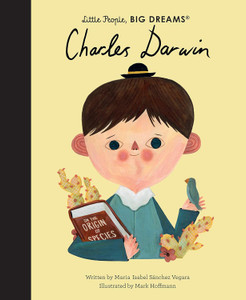 A pale yellow book cover with an illustration of Charles Darwin