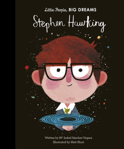 A black book cover with an illustration of Stephen Hawking A black book cover with an illustration of Stephen Hawking