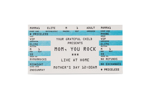 Front view of a birthday card imitating a printed concert ticket. Front view of a birthday card imitating a printed concert ticket.
