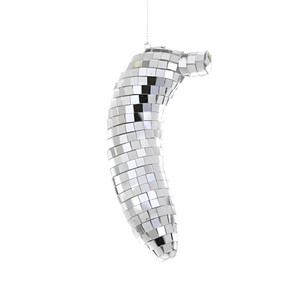 Silver mirrored banana ornament. Silver mirrored banana ornament.
