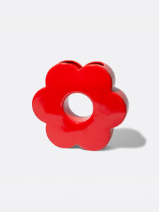 Red ceramic, daisy flower shaped vase, has open top Red ceramic, daisy flower shaped vase, has open top