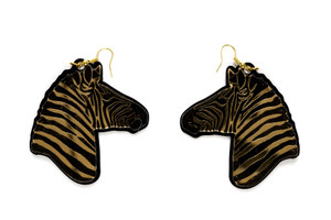 Gold mirrored zebra shaped acrylic earrings.