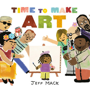 Illustration of a child in art gear, surrounded by other artists. Illustration of a child in art gear, surrounded by other artists.