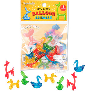 Package containing translucent colored balloon animal shapes. Package containing translucent colored balloon animal shapes.