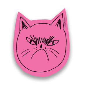 Pink die cut sticker, cat outline illustration in black. Pink die cut sticker, cat outline illustration in black.