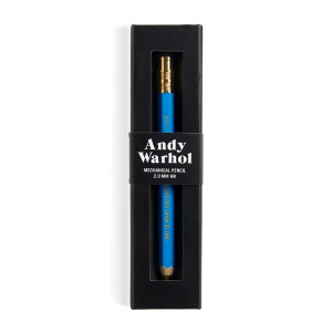 Blue mechanical pencil inside its black box packaging. Blue mechanical pencil inside its black box packaging.