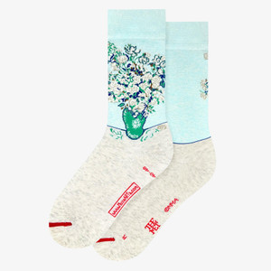 Women's Van Gogh Roses sock. Light blue upper, tan sole