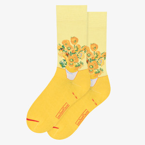 Women's Van Gogh Sunflowers sock. Pale yellow upper, bold yellow sole. Women's Van Gogh Sunflowers sock. Pale yellow upper, bold yellow sole.