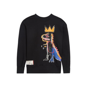 Black crewneck sweatshirt, Basquiat's artwork Pez Dispenser as a super graphic. Black crewneck sweatshirt, Basquiat's artwork Pez Dispenser as a super graphic.
