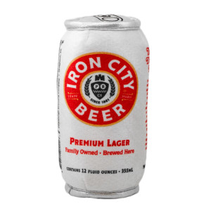 Iron City beer shaped pet toy.