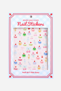 Sticker nail sheet of jello mold desserts and cherry bows. Sticker nail sheet of jello mold desserts and cherry bows.