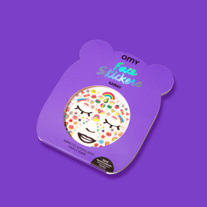 Stickers in their purple packaging. Stickers in their purple packaging.