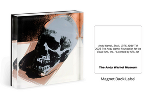 Square coaster shown, front has Warhol skull artwork, the back is the cork with informational sticker. Square coaster shown, front has Warhol skull artwork, the back is the cork with informational sticker.