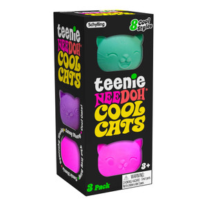 Teenie cats needoh squish toy in package. Featuring purple, teal, and pink colors. Teenie cats needoh squish toy in package. Featuring purple, teal, and pink colors.