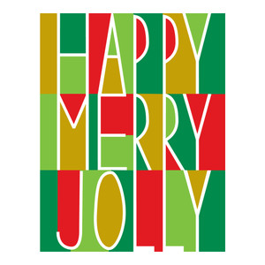 Happy Merry Jolly card box. Colors gold, light gree, red, and deep green. Happy Merry Jolly card box. Colors gold, light gree, red, and deep green.