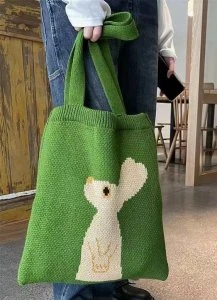 Green Knit Bunny Tote