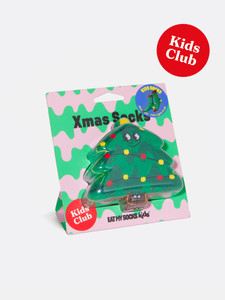 Socks displayed in Christmas tree shaped packaging.