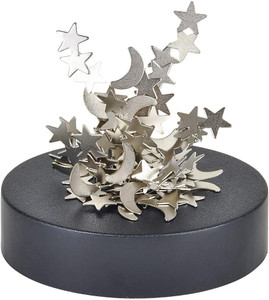 A magnetic scuplture made from small metal stars and crescent moons