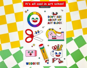 Art School Sticker Sheet with school supplies stickers