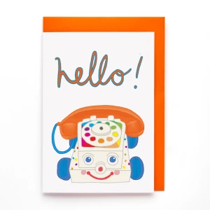 Hello! Toy Phone Greeting Card with a multi color toy phone