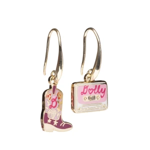 Dolly Cowboy Boot & Cassette Tape Gold Drop Earrings