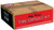 A tan cardboard box with red label A tan cardboard box with red label