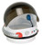 A white toy astronaut helmet with the visor lifted