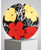 Plate with red and yellow flowers on a square pedestal Plate with red and yellow flowers on a square pedestal