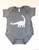 Onesie medium grey with light grey dippy dinosaur in center.
CMNH logo on lower back side.