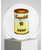 A Pop image of a Campbells Tomato Soup can in yellow and light blue on a white plate on a square pedestal. A Pop image of a Campbells Tomato Soup can in yellow and light blue on a white plate on a square pedestal.